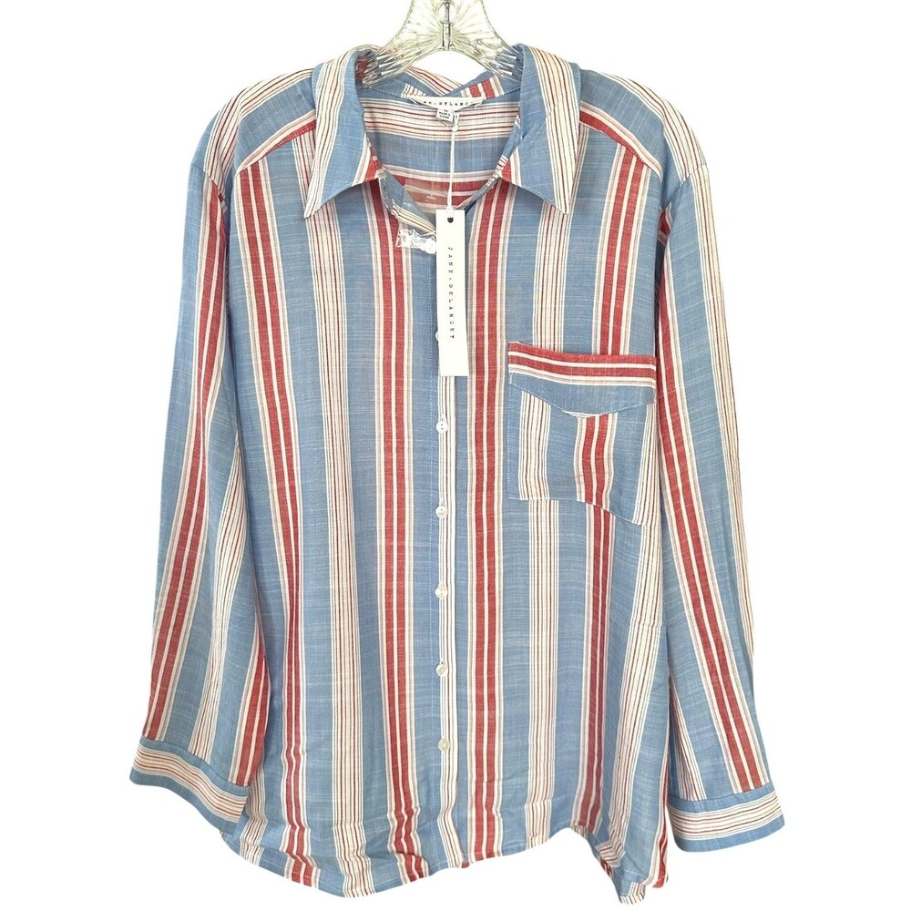 Jane & Delancey Women's Button Down Shirt Long Sleeve Plus Size 1X Multi Striped
